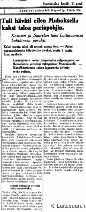 Kosulan tulipalo -lehtijuttu Liitossa 1933