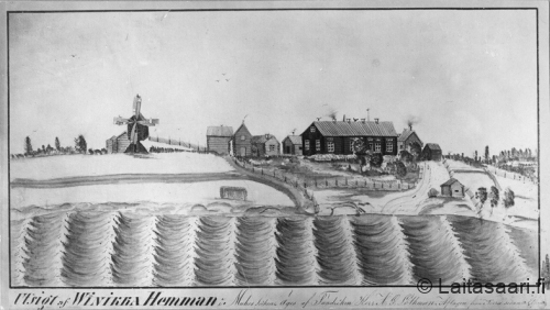 Piirros Viinikan talosta vuodelta 1850 Piirros Viinikan talosta vuodelta 1850