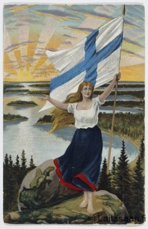 Suomi-Neito lippuineen