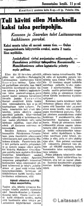 Kosulan tulipalo -lehtijuttu Liitossa 1933 Kosulan tulipalo -lehtijuttu Liitossa 1933