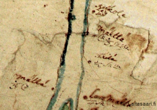 Tihinen v. 1739 Wikarin kartassa